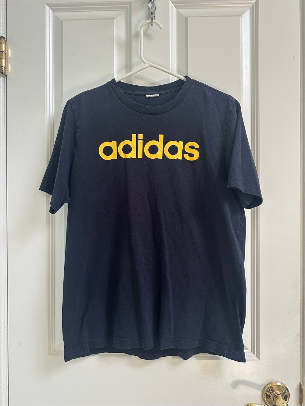 adidas Navy Short-Sleeve Tee with Yellow Logo